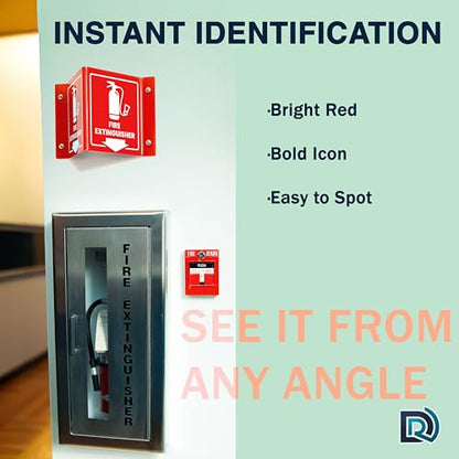 Fire Extinguisher Sign with Arrow, 3D Acrylic V Sign, Wall Mount, Screws - color: Red Acrylic - Pack of 1