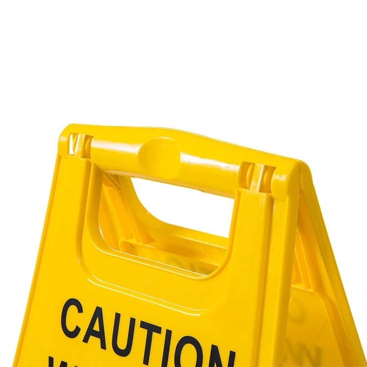 24' Warning sign "CAUTION WET FLOOR" sign double sided fold-out bilingual for public safety indoors and outdoors with two language English/Spanish