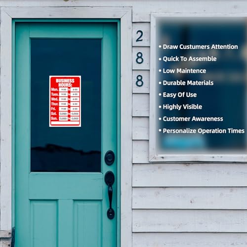 2 Piece Business Hours Sign, FlyCoco Open Hours Signs for Business Adjustable, Assured Signs Business Hours Sign for Glass Door Window Store Office Outdoor, Contains 2 Sign Boards 360 Usable Stickers