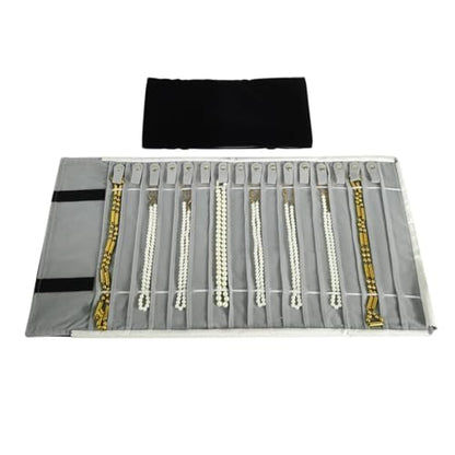 Travel Necklace Organizer, Tangle Free Jewelry Case, 16 Slots - color: Black and Gray