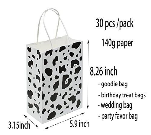 YYaaloa 30pcs Small Gift Bags with Handle Bulk 8.26 x 5.9 x 3.15 inch Cow Print White Party Favor Paper Shopping Bags for Kids Birthday Xmas Party Supplies (Small 30pcs)