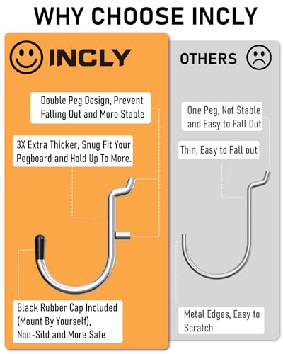 INCLY 206PCS Heavy Duty 1/4" Pegboard Hooks Set for Hanging Tools - size: 1/4 Inch