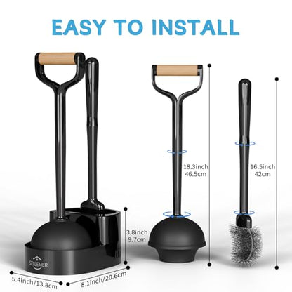 Sellemer Toilet Brush and Plunger Set, Curved Head for Deep Cleaning, Black - color: Black