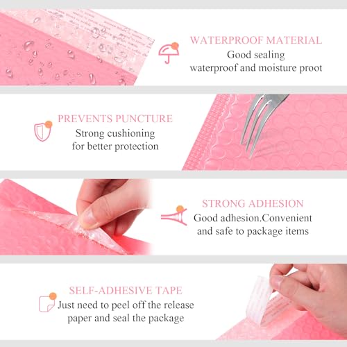 100 Pcs Kraft Bubble Mailers 3 Size Padded Envelopes, Pink - color: Pink
