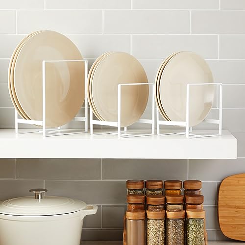 Juvale 3-Piece Plate Organizer - Space-Saving Cabinet Storage & Dish Storage Rack - Plate Stand & Pot Lid Holder - Pack of 3, White, 1 Large & 2 Small - color: white