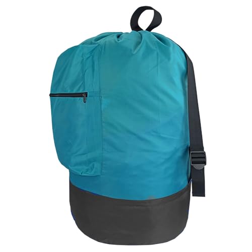 Washable Laundry Bag Backpack with Zipper Pocket, Heavy Duty Clothes Bag, 2 Strong Adjustable Shoulder Straps with Drawstring Closure for Travel, Camping or College, Blue Aqua - color: Blue Aqua with Zipper Pocket