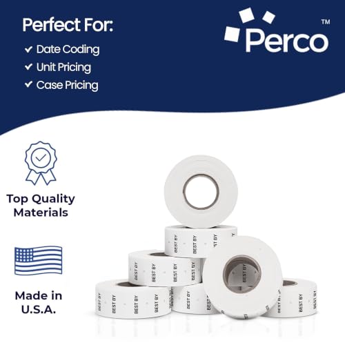 Perco 2 Line Best BY Labels - 60,000 Blank Date Gun Labels for Perco 2 Line Date Guns - 80 Rolls, 10 Sleeves - Made in USA - size: 10 Sleeves, style: BEST BY