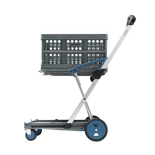 CLAX® The Original | Made in Germany | Multi use Functional Collapsible Carts | Mobile Folding Trolley | Shopping Cart with Storage Crate (Blue) - color: Blue