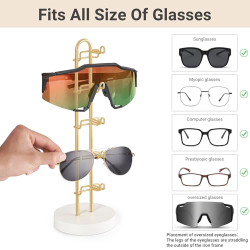Mkono Sunglass Holder Organizer, Metal Glasses Stand Display Storage 1 Pack - color: Gold