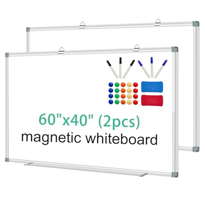 H-Qprobd Whiteboard Dry Erase White Board for Wall 60x40 (2pcs) Magnetic Boards for Office Classroom & Home, Large Wall White Board Including 6 Markers, 20 Magnets, 2 Erasers - size: 60"x40"(2pcs)