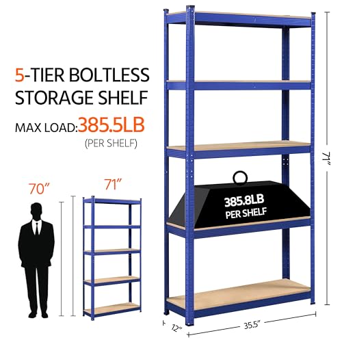 Topeakmart 5 Tier Metal Storage Shelving Unit, 35.5x12x71 Inch Blue - color: Blue, size: 35.5 x 12 x 71 Inch