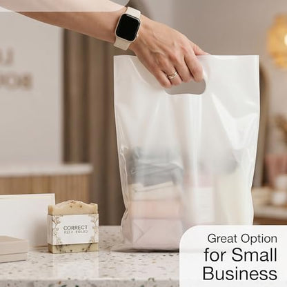 Choice Marts 100 White Plastic Bags With Handles 12x15 Merchandise Bags - color: White