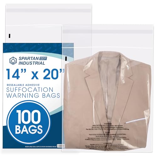 14” X 20” (100 Count) Self Seal Clear Poly Bags with Suffocation Warning - size: 14" X 20"