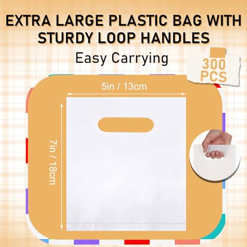 Maitys White 300 Pcs Small Plastic Bags with Handles 5x7 for Business - color: White
