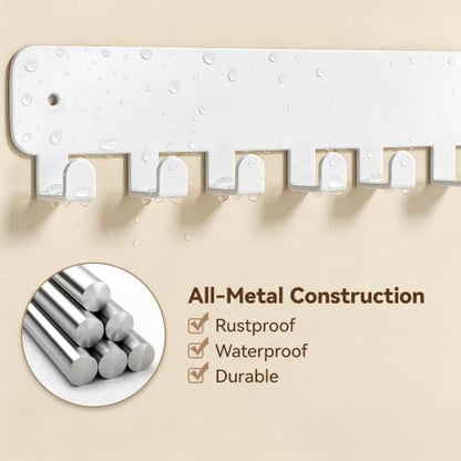 pickpiff Key Holder Wall Mount, Adhesive Key Rack with 8 Hooks Hanger for Car Key Ring, Metal Key Chain Organizer, White 1 Pack - color: White