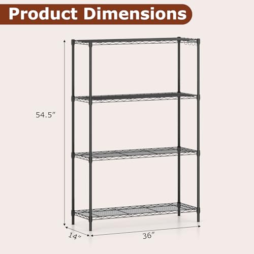 GOFLAME 4-Tier Metal Storage Shelving Unit, Heavy-Duty Adjustable Utility Shelf with V-Shaped Wire Rack, 600 LBS Storage Organizer for Home, Kitchen, Garage, Basement, 36”L x 14”W x 54.5”H - size: 36”L x 14”W x 54.5”H 4T