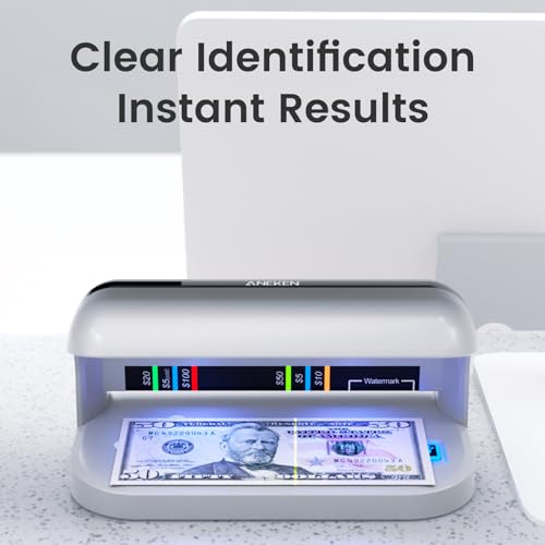 Aneken AL-17 Counterfeit Bill Detector with UV LED Light, Advanced UV Counterfeit Money Detector with Card & ID Detection, Suitable for All Currencies in the World, Silver