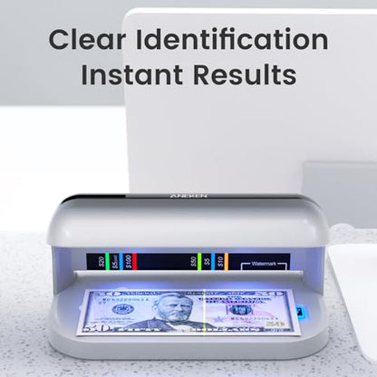 Aneken AL-17 Counterfeit Bill Detector with UV LED Light, Advanced UV Counterfeit Money Detector with Card & ID Detection, Suitable for All Currencies in the World, Silver