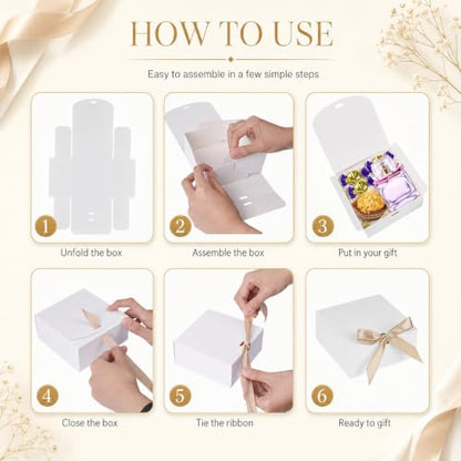 Xylitic Small Gift Boxes with Lids, White Gift Boxes with Ribbon, 10 Pack