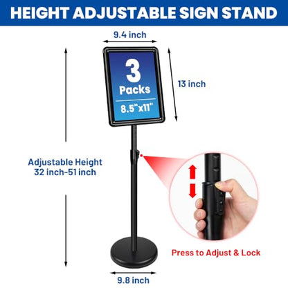 3Pack 8.5x11 Sign Holder Stand,Adjustable Floor Standing Sign Holder - color: Black, size: 8.5"x11"-3Pack