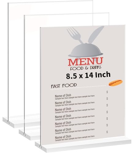 2 Pack 8.5 x 14 Inches Large Acrylic Sign Holder, Clear T Shaped Sign Holder Table Photo Menu Display Stand Double Sided Picture Flyer Sign Holder for Office Store Restaurant (8.5 x 14 Inches) - size: 8.5 x 14 Inches
