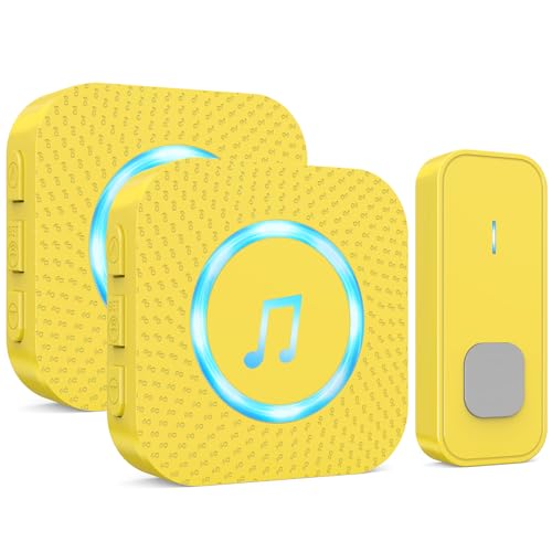 SURFOU Wireless Doorbell with 1 Button 2 Receivers,Door Bell,1300FT/400M Ultra-Long Range,55 Chimes 5 Volume,IP55 Waterproof,110 db Extra Loud with Flashing Light,for Home/Classroom/Office/Warehouse