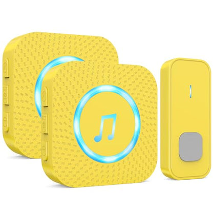 SURFOU Wireless Doorbell with 1 Button 2 Receivers,Door Bell,1300FT/400M Ultra-Long Range,55 Chimes 5 Volume,IP55 Waterproof,110 db Extra Loud with Flashing Light,for Home/Classroom/Office/Warehouse