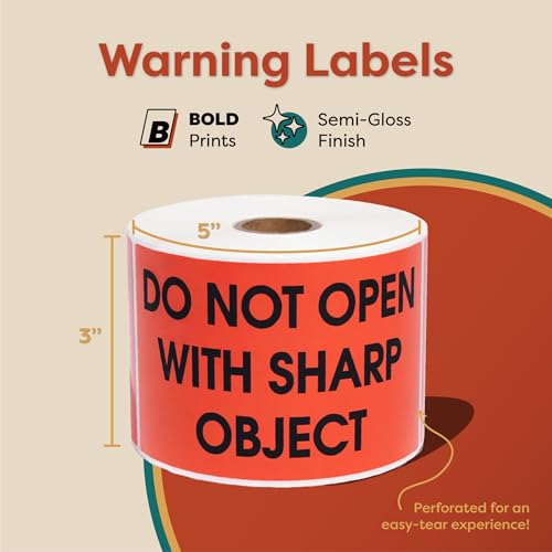 Aegis Adhesives - 3" X 5" Do Not Open with Sharp Object Labels (500 Count) - color: Red (Do Not Open With Sharp Object)