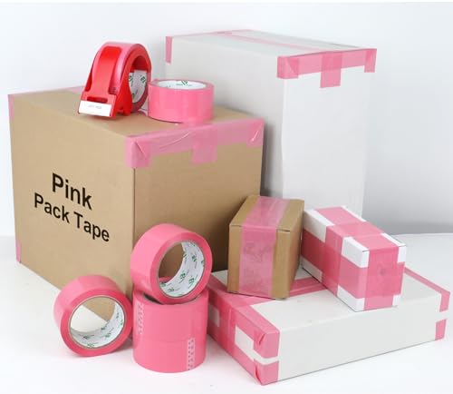 BOMEI PACK Pink Packing Tape, 1.88'' x 55yds Per Roll,3 Rolls Heavy Duty Packaging Tape with Dispensers for Packing Shipping Moving and Sealing - color: pink