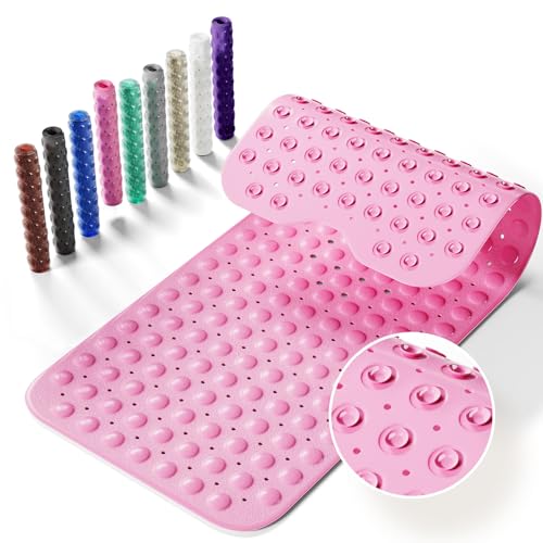Non-Slip Bath Tub Mat, 39x16 Inch Extra Large Shower Mat with Drain Holes & Suction Cups, Machine Washable, Pink - color: Pink