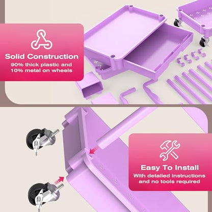 Goovilla Rolling Makeup Organizer Cart with Removable Drawer, 3 Tier Purple - color: Purple, size: 3 Tier