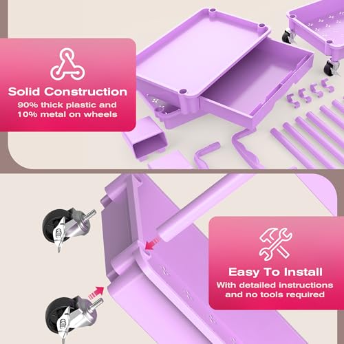 Goovilla Rolling Makeup Organizer Cart with Removable Drawer, 4 Tier Purple - color: Purple, size: 4 Tier