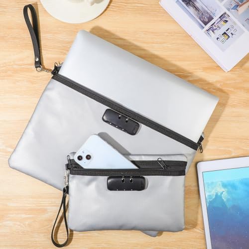 Nezyo 2 Pcs Fireproof Document Bag with Lock, Waterproof Money Pouch,Grey - color: Grey