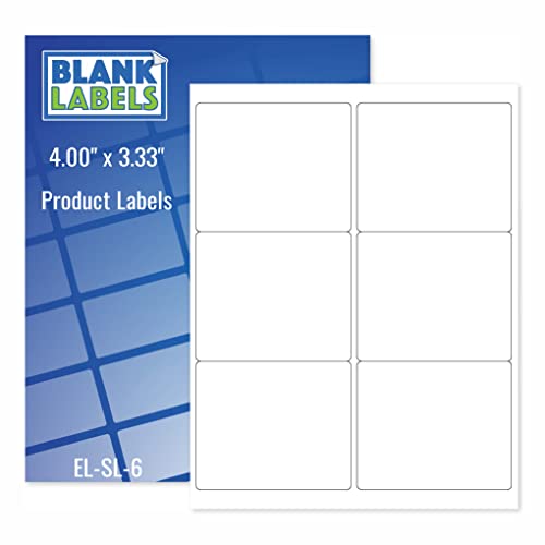 Blank Labels Address Barcode Shipping Labels, 4" x 3.33" (4 x 3-1/3) Permanent White Matte Label, Inkjet and Laser Printer Guaranteed Made in USA, 6 Labels Per Sheet- 10 Sheets - 60 Labels - size: 4" x 3.33"