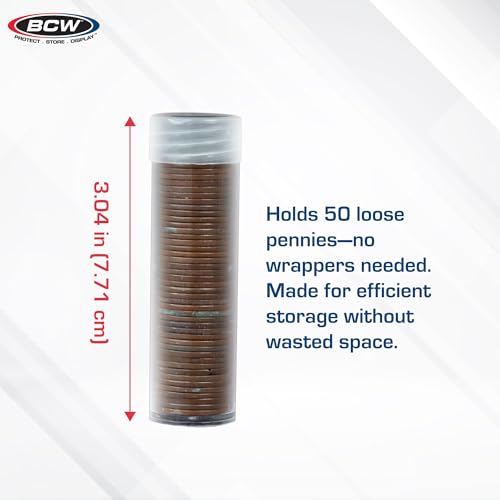BCW Coin Tubes for US Pennies - 10ct | Holds "Lincoln" Penny | Durable Plastic Tube Coin Holders | Coin Collecting Supplies | Penny Coin Tubes