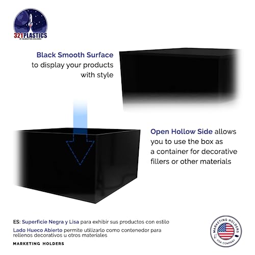 Marketing Holders 4 Pack Black Acrylic Display Box Countertop Showcase Bin No Lid 7" x 7" x 4" Merchandise Storage One Open Side Square Flippable Cubby for Retail Stores and Expos
