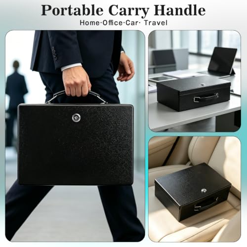 xydled Fireproof Document Box with Key Lock, Fire Safe Box, Black - color: Black, size: Large
