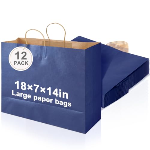 Maitys 12 Pcs 18x14x7 Inch Navy Blue Large Paper Gift Bags with Handles - color: Navy Blue, size: 18x14x7 Inch