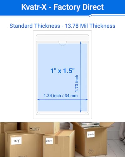 20 PCS Clear Self Adhesive Plastic Label Pockets, Top Loading Business & Library Index Card Holders, Peel and Stick Sleeves for Storage Bins, Totes, Binders and Drawers (1 x 1.5 Inch) - size: 1" x 1.5", style: Vertical
