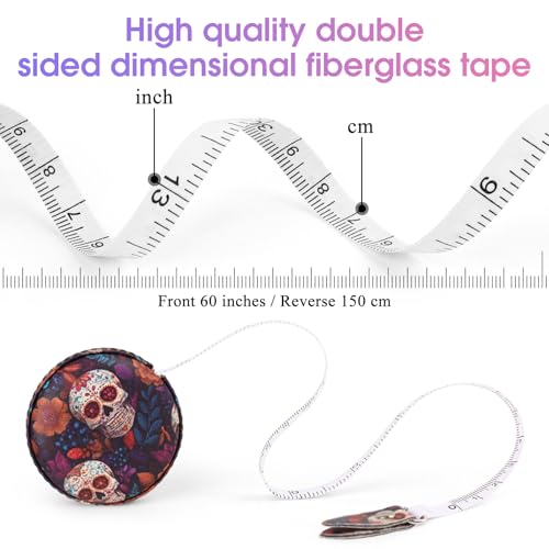 Retractable Mini Leather Tape Measure, Auto Retract Candy Skull - color: Candy Skull