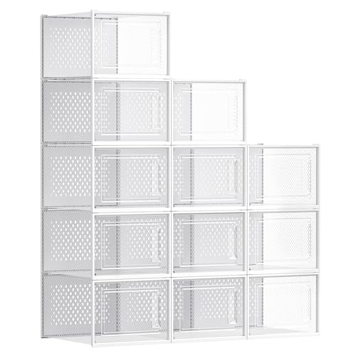 SONGMICS Shoe Boxes, Clear Plastic Sneaker Box, Pack of 12 - color: Transparent + White, size: XXL-12pcs