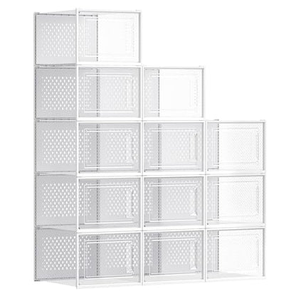 SONGMICS Shoe Boxes, Clear Plastic Sneaker Box, Pack of 12 - color: Transparent + White, size: XXL-12pcs