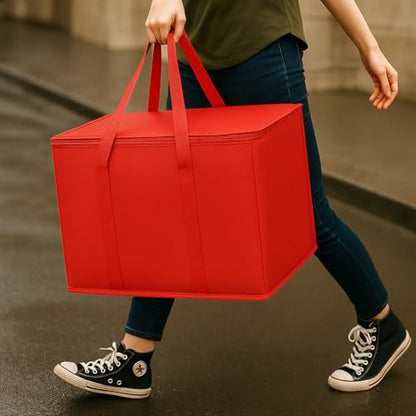 musbus 2Pk Insulated Reusable Grocery Bags, Collapsible Cooler Bag for Groceries, Heavy Duty Large Insulated Bag (Large, Bright Red) - color: Red, size: X-Large（16W x 12.5H x 9D）