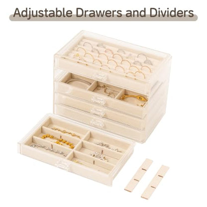 Frebeauty Acrylic Jewelry Box,5-Layer Jewelry Organizer with Drawers - color: Beige