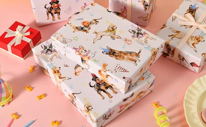 Sikiweiter Dog Birthday Wrapping Paper Roll - 17 Inches x 16.5 Feet, Fun and Colorful Dog Party Print, Perfect for Gifts and Celebrations(Dog Birthday) - color: Dog Birthday