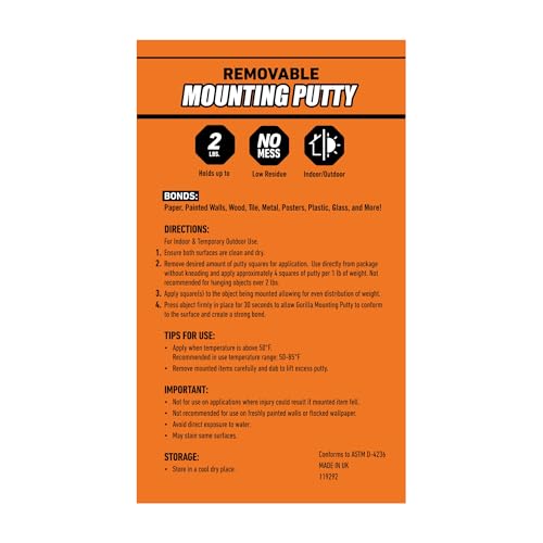 Gorilla Mounting Putty, Natural Tan Color, 84 Pre-Cut Squares - size: 84 Squares