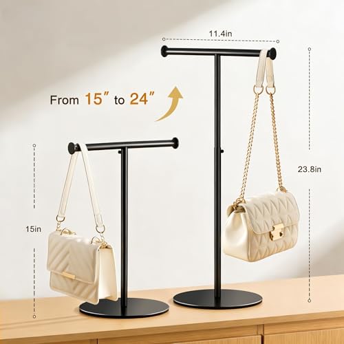 niffgaff T Bar Adjustable Purse Display Stand for Lanyard, Long Necklace, Jewelry, Black - color: Black