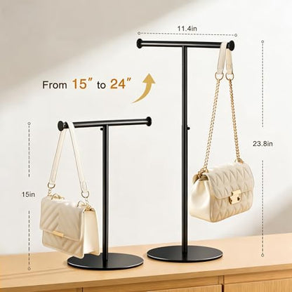 niffgaff T Bar Adjustable Purse Display Stand for Lanyard, Long Necklace, Jewelry, Black - color: Black