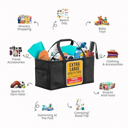 Extra Large Utility Tote Bag - Oversized Collapsible Beach Bag - Black - color: Black