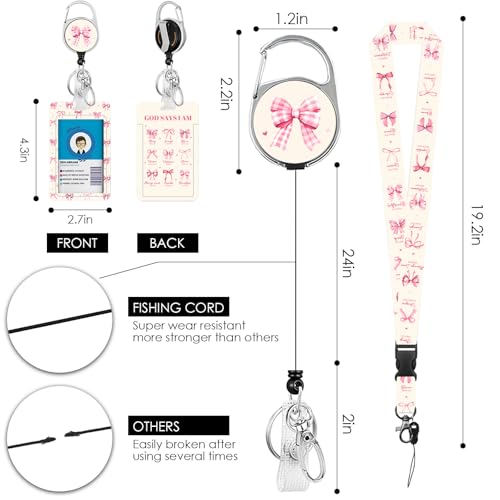 Pink Bow Christian Lanyards ID Badge, Gift for Teacher Nurse Women Men 1PCS - color: Bowknot-pink